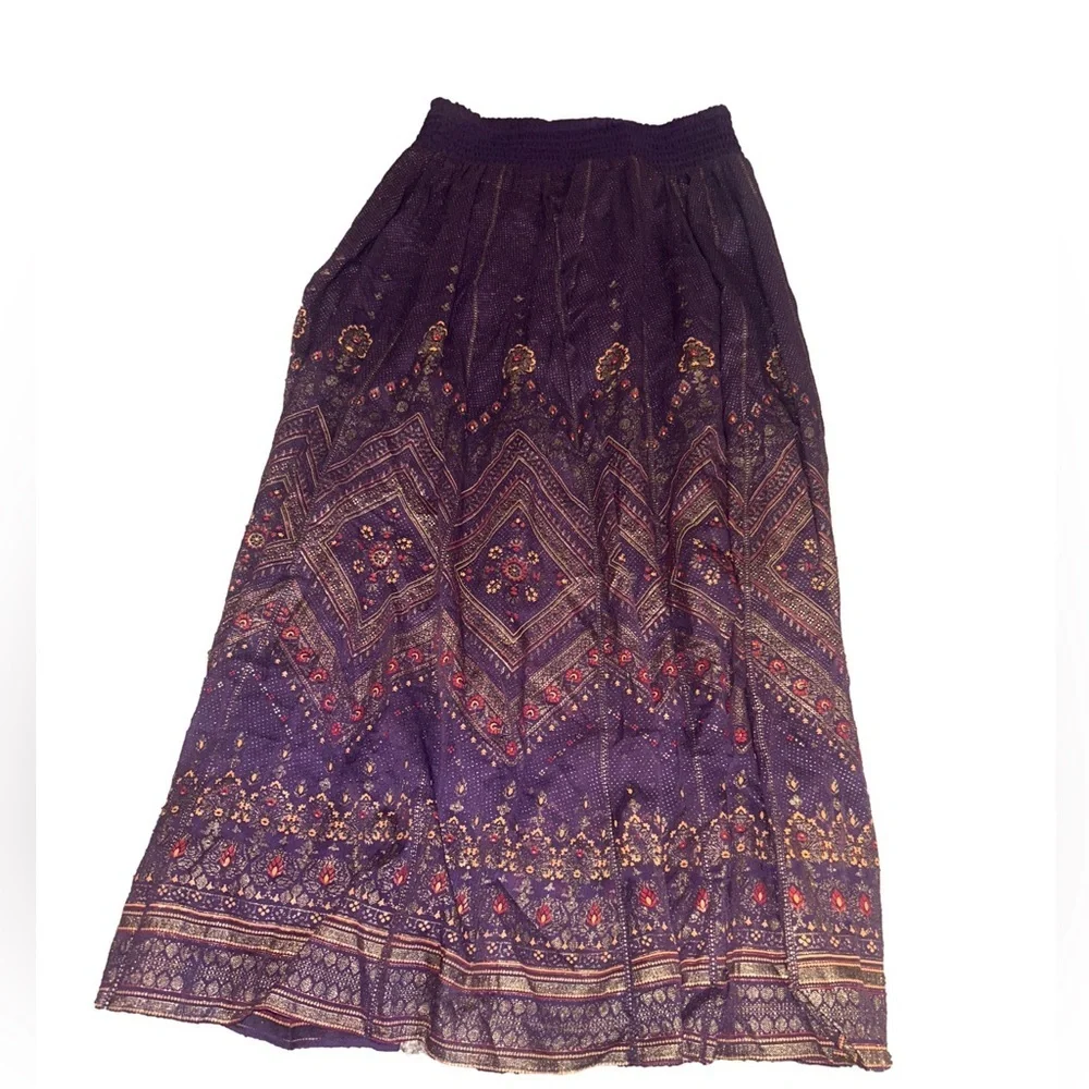 Soft Surroundings Kismet Purple and Gold Metallic Boho Maxi Skirt Size Small - Picture 3 of 9